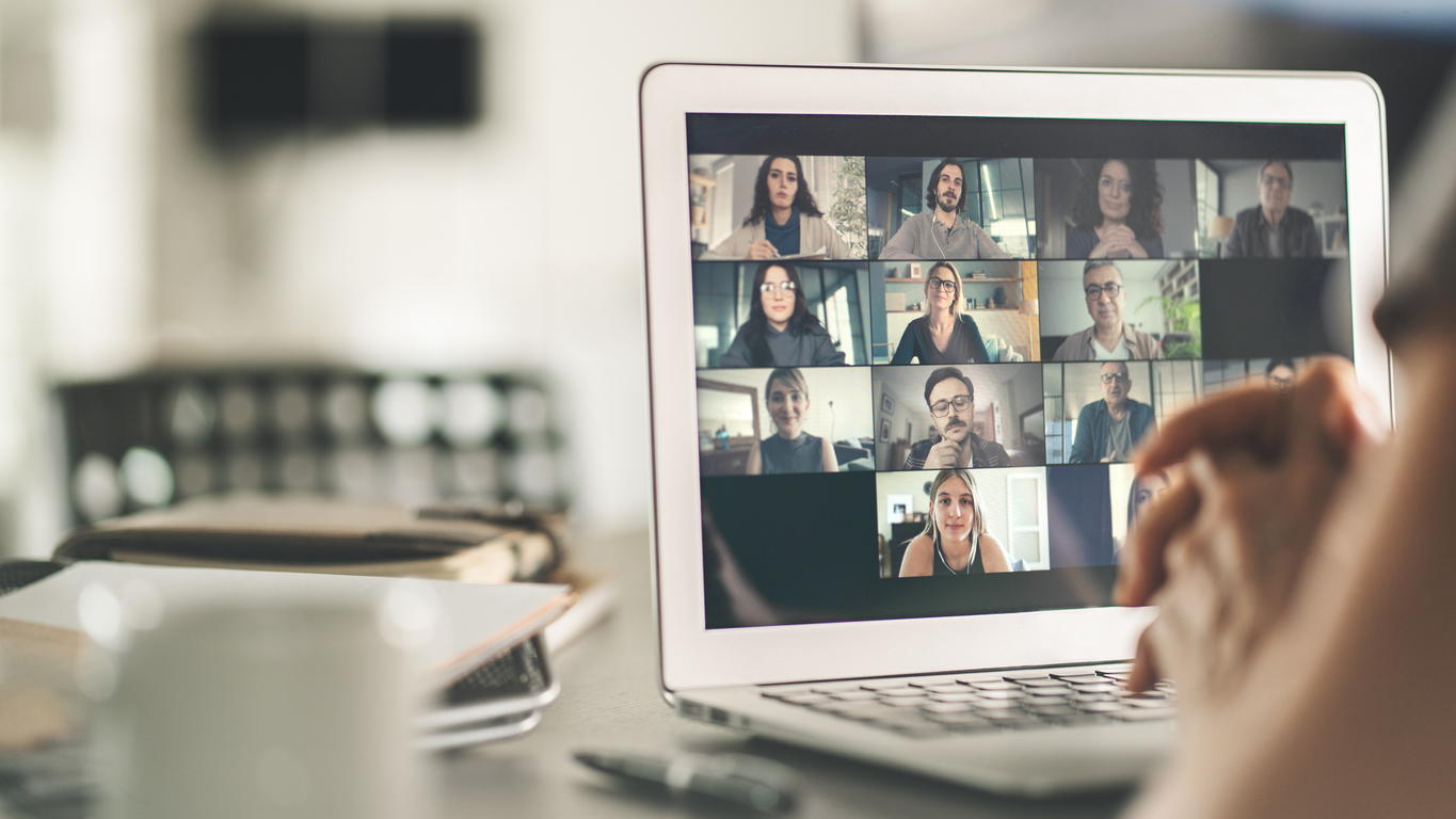 Working and talking on the computer with video calling and talking on the computer with video calling